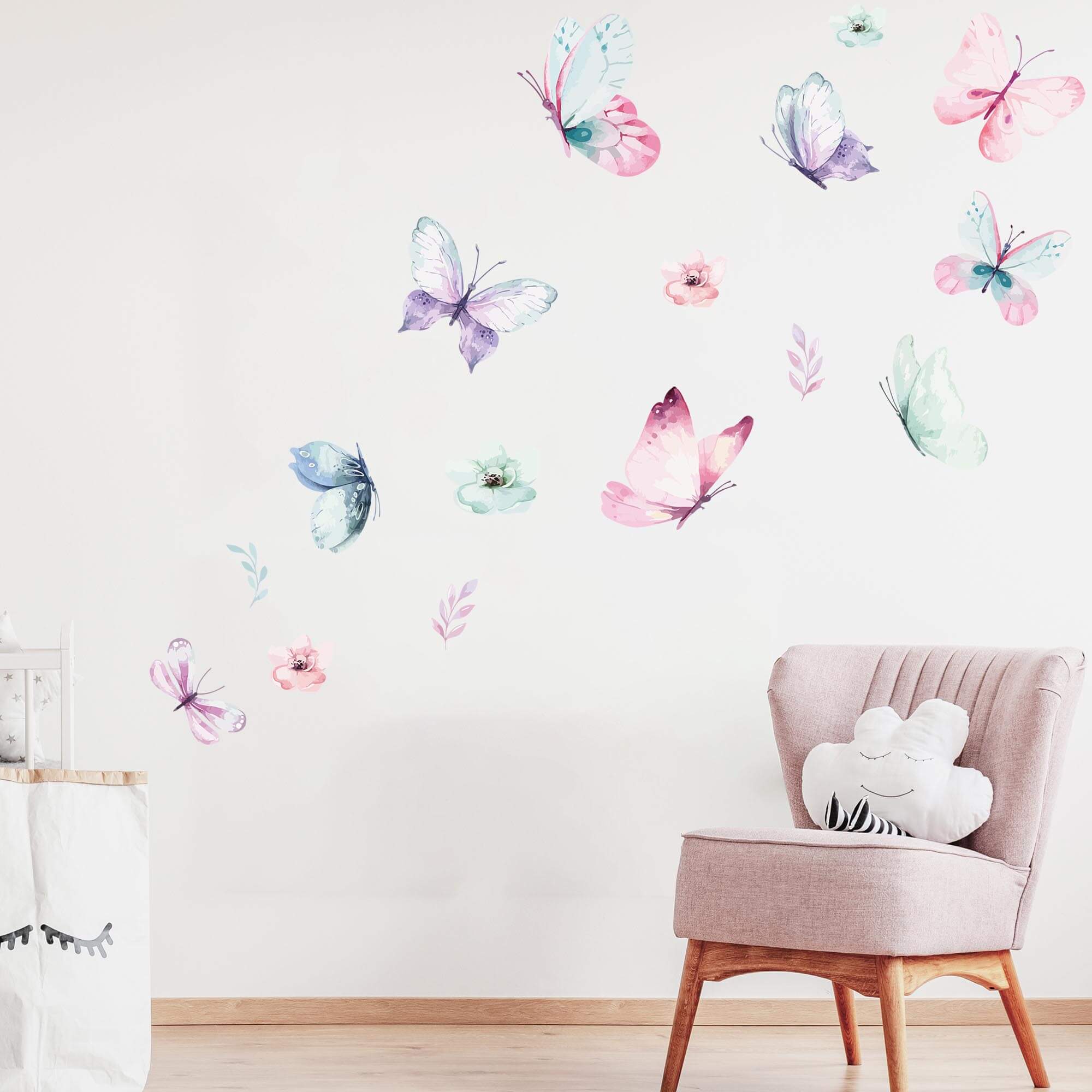 Schmetterling Set mit Pflanzen V220 Wandtattoo | 75 x 75 cm | 75CMV220